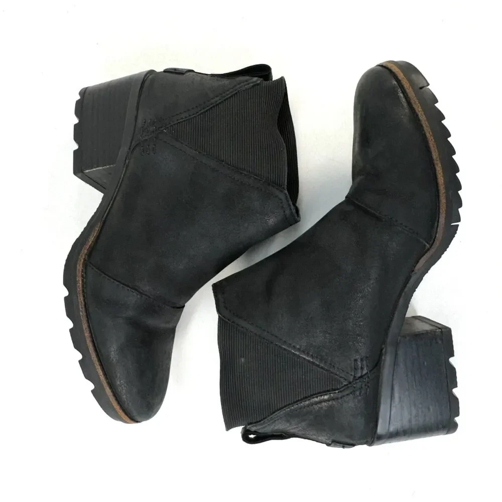 Sorel Cate Chelsea NL3712-010 Women's Black Leather Pull-on Ankle Bootie 7